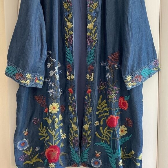 NWT Johnny WAS DENIM LYOCELL FULLY EMBROIDERED SIDE POCKET KIMONO SIZE US L … - Picture 14 of 15